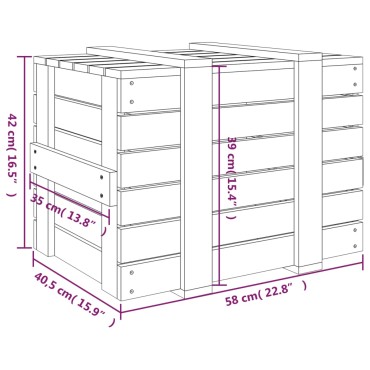 vidaXL Κουτί Αποθήκευσης Γκρι 58 x 40,5 x 42 εκ. από Μασίφ Ξύλο Πεύκου