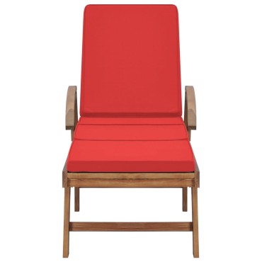 vidaXL Ξαπλώστρες Κόκκινο του Ξύλου Μασίφ Ξύλο Teak με 2 τεμ. Μαξιλάρια