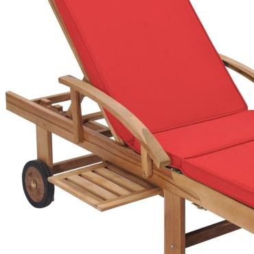 vidaXL Ξαπλώστρες Κόκκινο του Ξύλου Μασίφ Ξύλο Teak με 2 τεμ. Μαξιλάρια