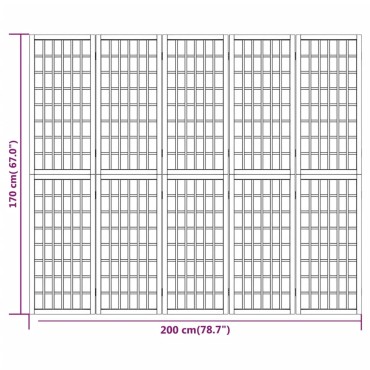 vidaXL Παραβάν Ιαπωνικού Στιλ με 5 Πάνελ Πτυσσόμενο Μαύρο 200x170cm 1 τεμ.