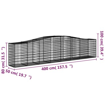 vidaXL Συρματοκιβώτιο Τοξωτό 400x50x80/100εκ. από Γαλβανισμένο Χάλυβα