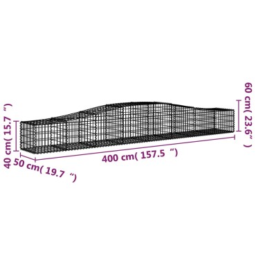vidaXL Συρματοκιβώτιο Τοξωτό 400x50x40/60εκ. από Γαλβανισμένο Χάλυβα