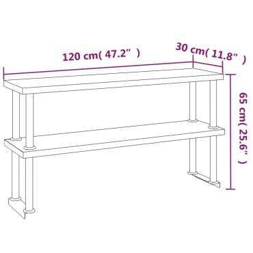 vidaXL Πάγκος Εργασίας Κουζίνας με Ράφι 120x60x145 εκ. Ανοξείδ. Ατσάλι