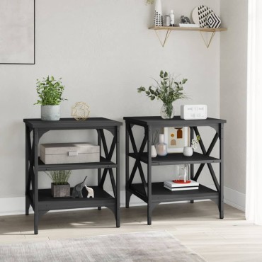 vidaXL Βοηθητικά Τραπέζια 2 τεμ. Μαύρα 40x42x50cm Επεξεργασμένο Ξύλο