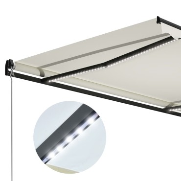 vidaXL Τέντα Συρόμενη Χειροκίνητη με LED Κρεμ 300 x 250 εκ.
