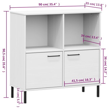 vidaXL Βιβλιοθήκη OSLO Λευκή 90x35x90,5cm Μασίφ Ξύλο με Μετ. Πόδια 1 τεμ.