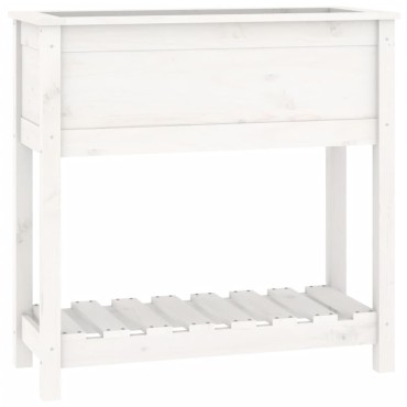 vidaXL Ζαρντινιέρα με Ράφι Λευκή 82,5x34,5x81 εκ. Μασίφ Ξύλο Πεύκου