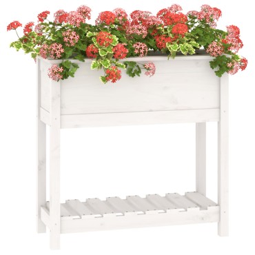 vidaXL Ζαρντινιέρα με Ράφι Λευκή 82,5x34,5x81 εκ. Μασίφ Ξύλο Πεύκου