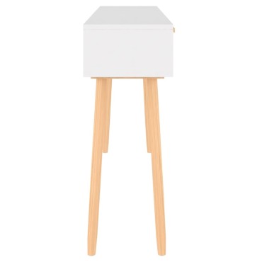 vidaXL Τραπέζι Κονσόλα Λευκό 105x30x75cm Μασίφ Πεύκο & Φυσικό Ρατάν 1 τεμ.