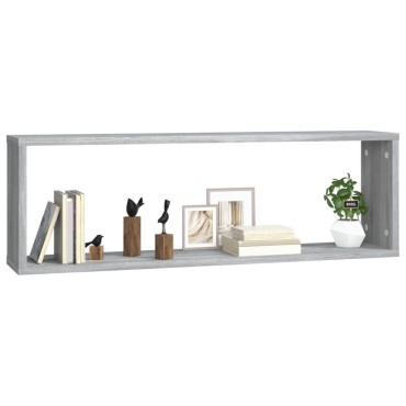 vidaXL Ραφιέρες Τοίχου Κύβος 2 τεμ. Γκρι Sonoma 80x15x26,5cm Επ. Ξύλο