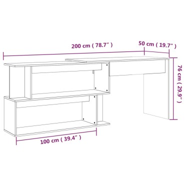 vidaXL Γραφείο Γωνιακό Καφέ Δρυς 200x50x76cm Επεξεργασμένο Ξύλο 1 τεμ.