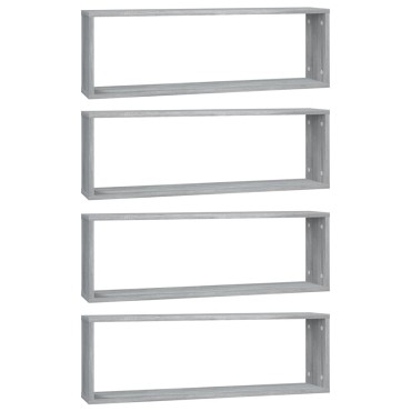 vidaXL Ραφιέρες Τοίχου Κύβος 4 τεμ. Γκρι Sonoma 80x15x26,5cm Επ. Ξύλο