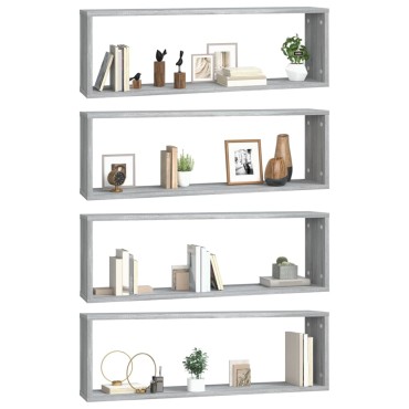 vidaXL Ραφιέρες Τοίχου Κύβος 4 τεμ. Γκρι Sonoma 80x15x26,5cm Επ. Ξύλο