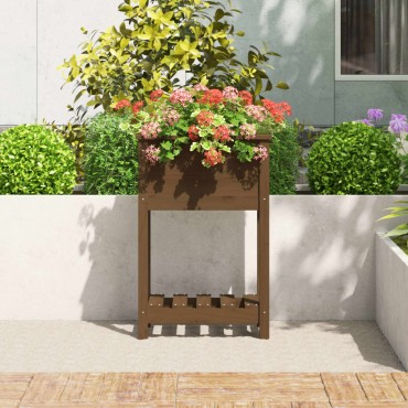 vidaXL Ζαρντινιέρα με Ράφι Μελί 54x34,5x81 εκ. από Μασίφ Ξύλο Πεύκου