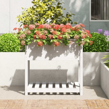 vidaXL Ζαρντινιέρα με Ράφι Λευκή 82,5x54x81 εκ. Μασίφ Ξύλο Πεύκου
