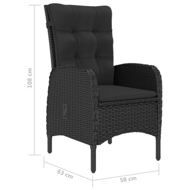 vidaXL Σετ Τραπεζαρίας Κήπου 5 τεμ. Μαύρο 58x63x108cm