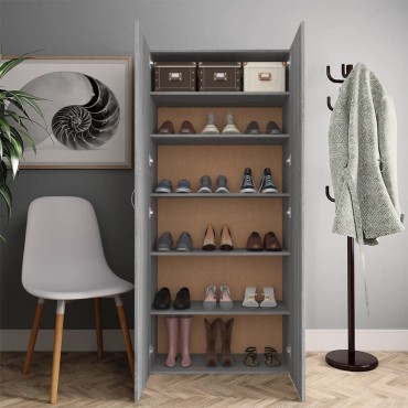 vidaXL Παπουτσοθήκη Γκρι Sonoma 80x35,5x180cm από Επεξεργασμένο Ξύλο