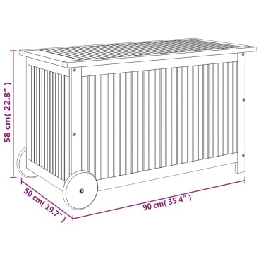 vidaXL Μπαούλο Αποθήκευσης Κήπου με Ρόδες 90x50x58cm Μασίφ Ακακία 1 τεμ.