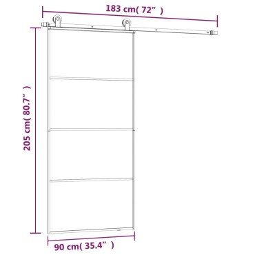 vidaXL Συρόμενη Πόρτα με Μηχανισμό 90x205 εκ. Γυαλί ESG & Αλουμίνιο