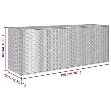 vidaXL Ντουλάπι Αποθήκευσης Κήπου Γκρι 198x55,5x80cm Συνθετικό Ρατάν 1 τεμ.