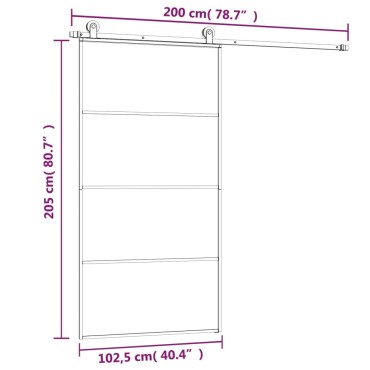 vidaXL Συρόμενη Πόρτα με Μηχανισμό 102,5x205 εκ. Γυαλί ESG & Αλουμίνιο