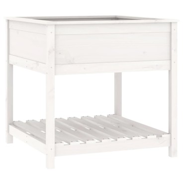 vidaXL Ζαρντινιέρα με Ράφι Λευκή 82,5x82,5x81 εκ. Μασίφ Ξύλο Πεύκου