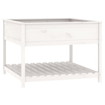 vidaXL Ζαρντινιέρα με Ράφι Λευκή 111,5x111,5x81 εκ. Μασίφ Ξύλο Πεύκου