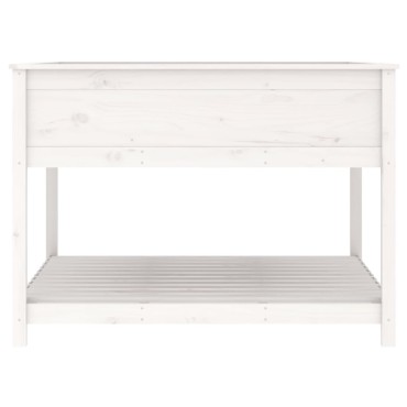 vidaXL Ζαρντινιέρα με Ράφι Λευκή 111,5x111,5x81 εκ. Μασίφ Ξύλο Πεύκου