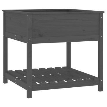 vidaXL Ζαρντινιέρα με Ράφι Γκρι 82,5x82,5x81 εκ. Μασίφ Ξύλο Πεύκου