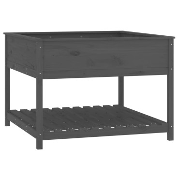 vidaXL Ζαρντινιέρα με Ράφι Γκρι 111,5x111,5x81 εκ. Μασίφ Ξύλο Πεύκου