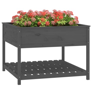 vidaXL Ζαρντινιέρα με Ράφι Γκρι 111,5x111,5x81 εκ. Μασίφ Ξύλο Πεύκου