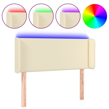 vidaXL Κεφαλάρι Κρεβατιού LED Κρεμ 103x16x78/88cm από Συνθετικό Δέρμα 1 τεμ.