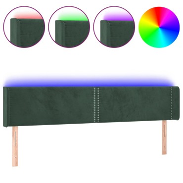 vidaXL Κεφαλάρι Κρεβατιού LED Σκούρο Πράσινο 203x16x78/88cm Βελούδινο 1 τεμ.