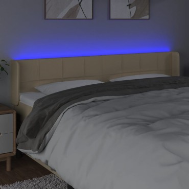 vidaXL Κεφαλάρι Κρεβατιού LED Κρεμ 203x16x78/88cm Υφασμάτινο 1 τεμ.