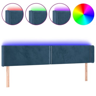 vidaXL Κεφαλάρι Κρεβατιού LED Σκούρο Μπλε 203x16x78/88cm Βελούδινο 1 τεμ.