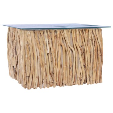 vidaXL Τραπέζι Σαλονιού Γυάλινη Επιφάνεια 66x66x40cm Μασίφ Ξύλο Teak 1 τεμ.