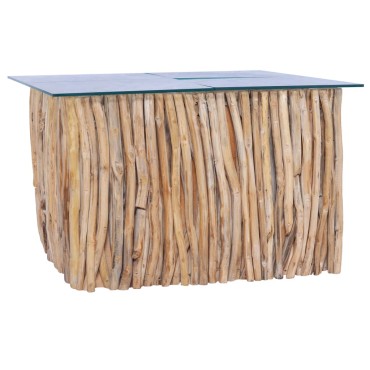 vidaXL Τραπέζι Σαλονιού Γυάλινη Επιφάνεια 66x66x40cm Μασίφ Ξύλο Teak 1 τεμ.