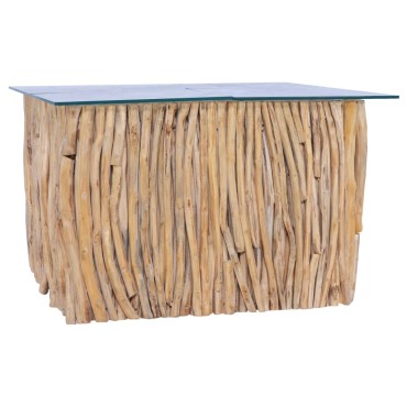 vidaXL Τραπέζι Σαλονιού Γυάλινη Επιφάνεια 66x66x40cm Μασίφ Ξύλο Teak 1 τεμ.