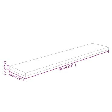 vidaXL Ράφι 80x20x2,5cm από Ακατέργαστο Μασίφ Ξύλο Δρυός 1 τεμ.