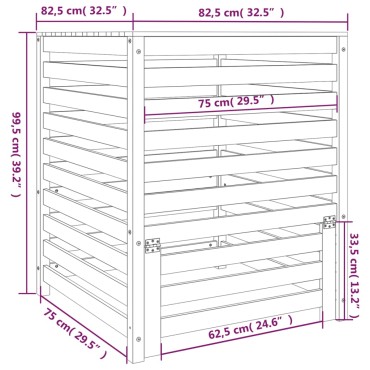 vidaXL Κομποστοποιητής Λευκός 82,5x82,5x99,5 εκ. από Μασίφ Ξύλο Πεύκου