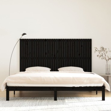 vidaXL Κεφαλάρι Τοίχου Μαύρο 204x3x110cm από Μασίφ Ξύλο Πεύκου 1 τεμ.