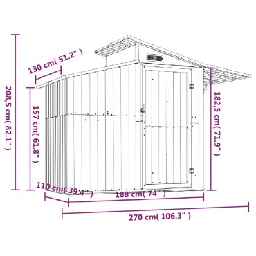 vidaXL Αποθήκη Κήπου Ανθρακί 270x130x208,5 εκ. Γαλβανισμένο Ατσάλι
