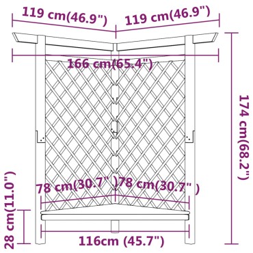 vidaXL Πέργκολα Γωνιακή με Πάγκο 166x81x174 εκ Εμποτισμένο Ξύλο Πεύκου