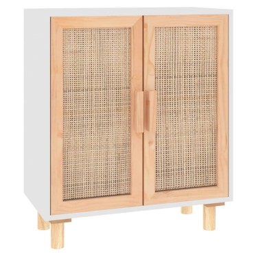 vidaXL Ντουλάπι Λευκό 60x30x70cm από Μασίφ Πεύκο & Φυσικό Ρατάν 1 τεμ.