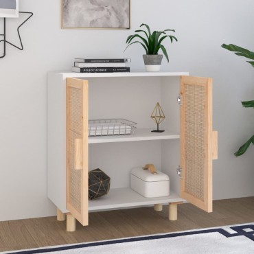 vidaXL Ντουλάπι Λευκό 60x30x70cm από Μασίφ Πεύκο & Φυσικό Ρατάν 1 τεμ.
