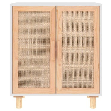 vidaXL Ντουλάπι Λευκό 60x30x70cm από Μασίφ Πεύκο & Φυσικό Ρατάν 1 τεμ.