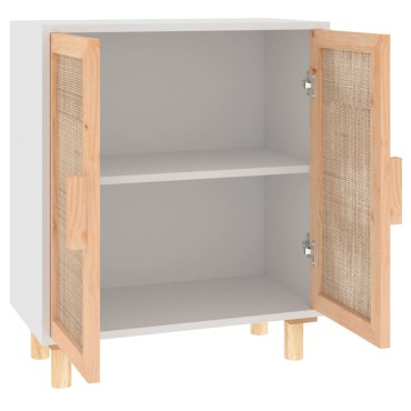 vidaXL Ντουλάπι Λευκό 60x30x70cm από Μασίφ Πεύκο & Φυσικό Ρατάν 1 τεμ.