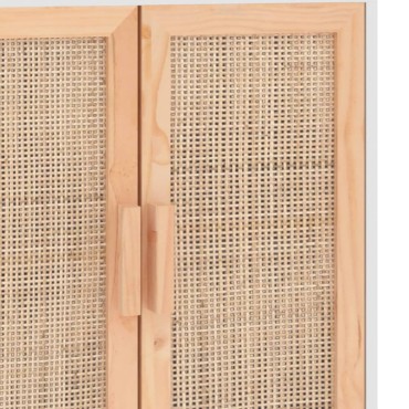 vidaXL Ντουλάπι Λευκό 60x30x70cm από Μασίφ Πεύκο & Φυσικό Ρατάν 1 τεμ.