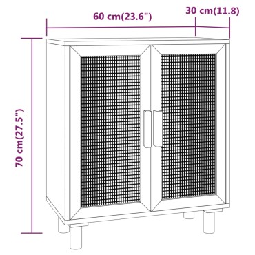 vidaXL Ντουλάπι Λευκό 60x30x70cm από Μασίφ Πεύκο & Φυσικό Ρατάν 1 τεμ.