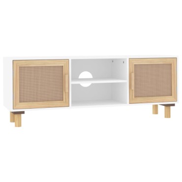 vidaXL Έπιπλο Τηλεόρασης Λευκό 105x30x40cm Μασίφ Πεύκο & Φυσικό Ρατάν